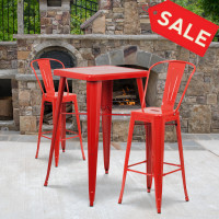 Flash Furniture CH-31330B-2-30GB-RED-GG Metal Bar Table Set in Red
